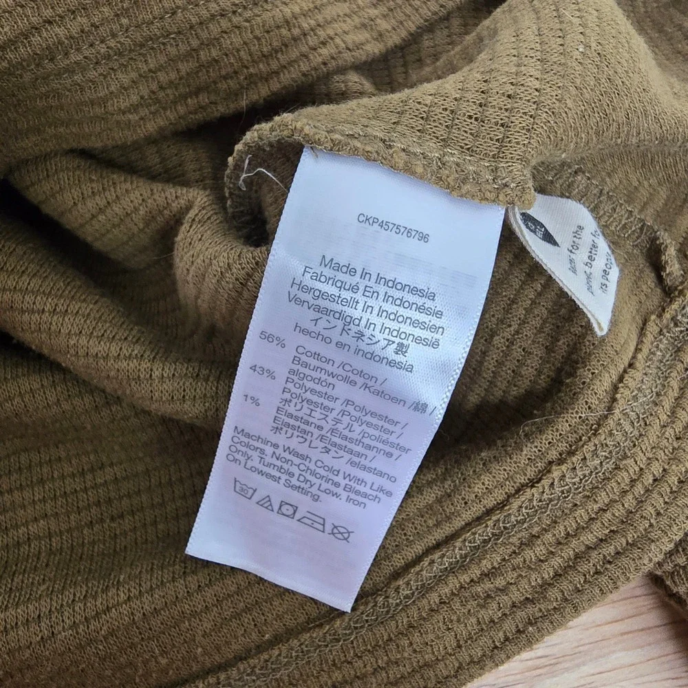 Madewell Womens Puff Shoulder Textured Waffle Knit Top Olive Brown Size Medium